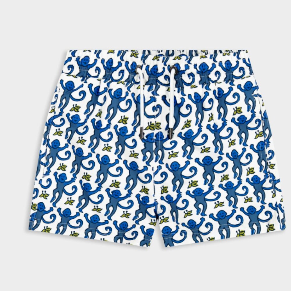 Roller Rabbit Boys Swim Trunks Bundle – Size 8 – Classic & Dark Blue Monkeys –